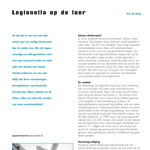 Artikel over Legionella-preventie aan boord van schepen