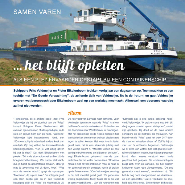 Artikel over samen varen van pleziervaart en beroepsvaart